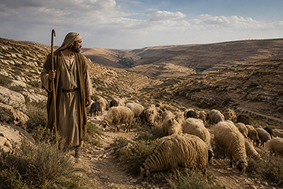 A shepherd tending his flocks in the wilderness of Judea.